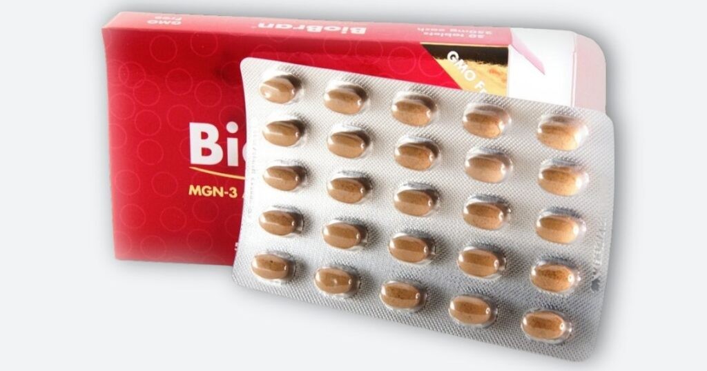 Photo of BioBran MGN-3 Arabinoxylan Compound, a natural immune support supplement made from rice bran, available as sachets or tablets.