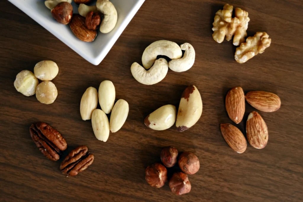 Mixed whole nuts, nuts brain food concept